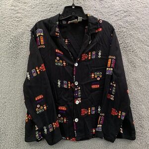 CHICOS Blouse Womens Size 1 / Medium Top Black Green Purple